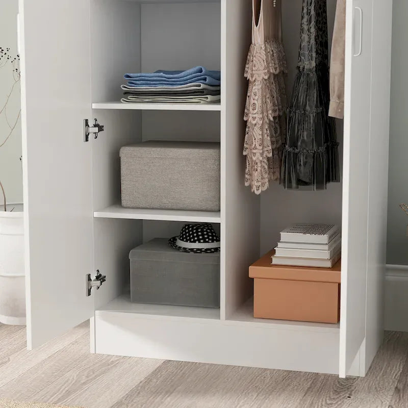 Freestanding 2 - Door Bedroom Armoire with Hanging Rod