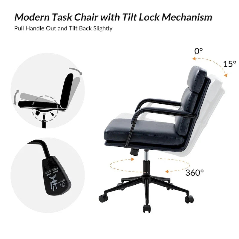 Joseph Contemporary Faux Leather Task Chair with Tilt Lock and Center Tilt by HULALA HOME