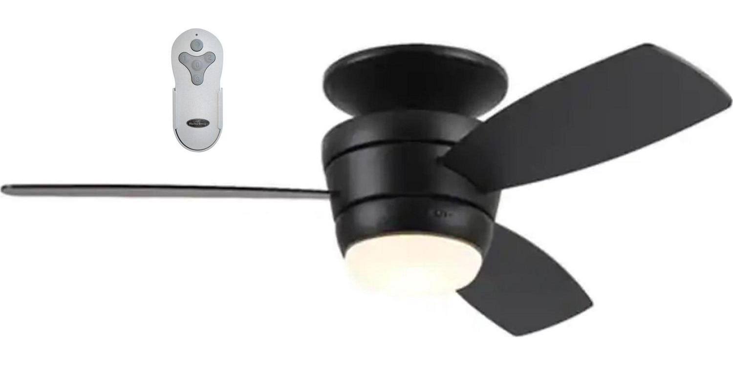 Harbor Breeze Mazon 44 - in Black LED Indoor Flush Mount Ceiling Fan with Light Remote (3 - Blade)