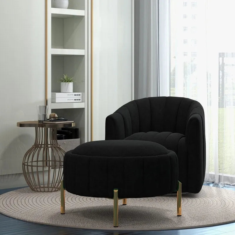 SEYNAR Modern Velvet Tufted Swivel Club Chair and Ottoman Set
