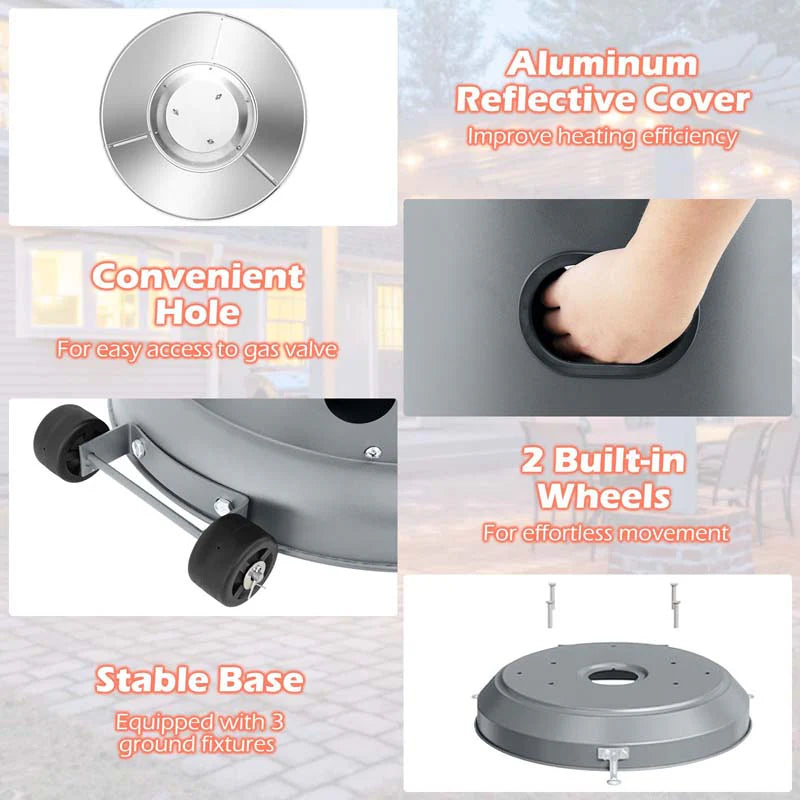 50,000 BTU Propane Outdoor Heater, Round Patio Heater with Stainless Steel Burner, Tip - Over, Flame - Out Protection, Wheels, CSA Certificated
