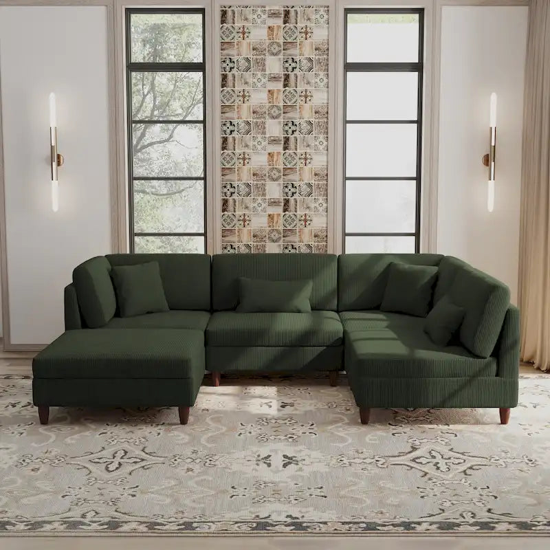 5-Piece Corduroy Modular Sectional Sofa with Ottoman
