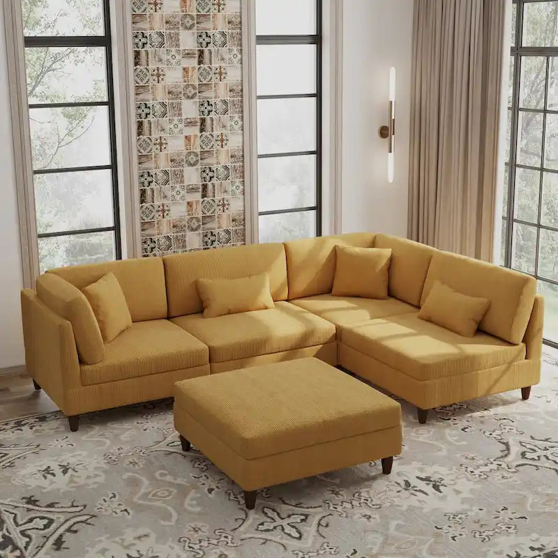 5-Piece Corduroy Modular Sectional Sofa with Ottoman