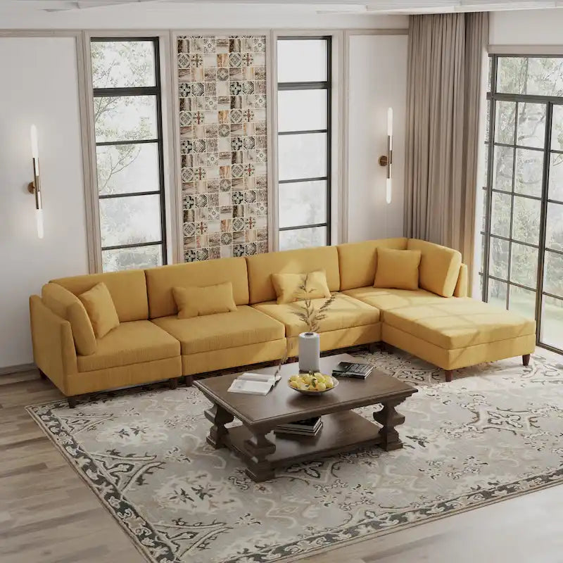 5-Piece Corduroy Modular Sectional Sofa with Ottoman