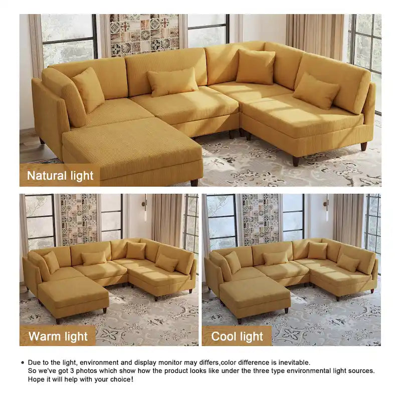 5-Piece Corduroy Modular Sectional Sofa with Ottoman