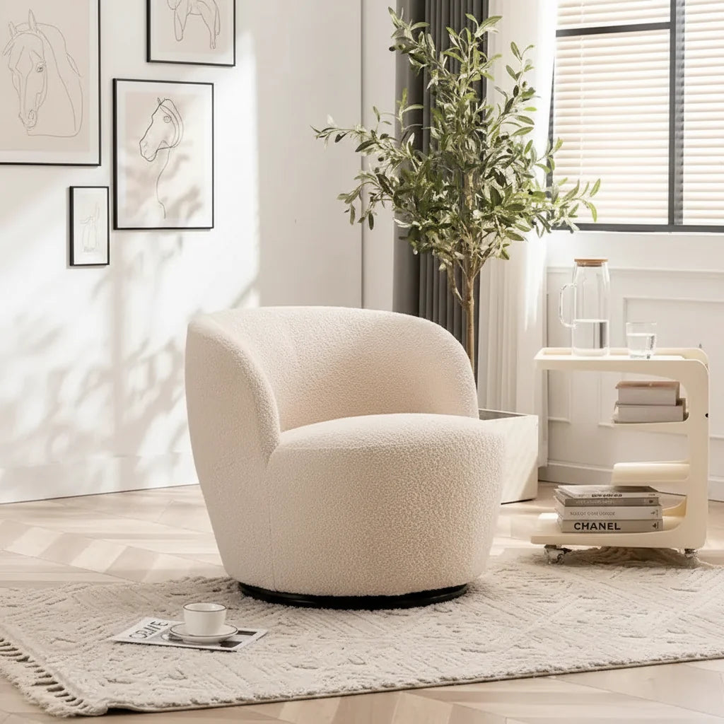 Modern Swivel Barrel Chair with 360 - Degree Rotation - Single Fabric Accent Chair
