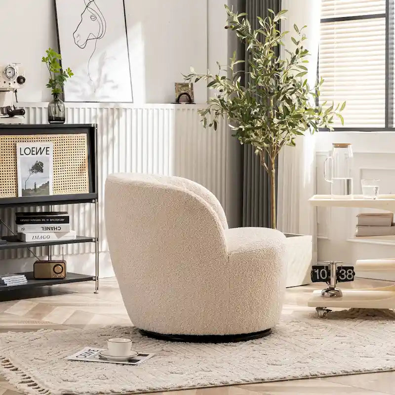 Modern Swivel Barrel Chair with 360 - Degree Rotation - Single Fabric Accent Chair