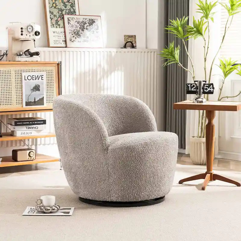 Modern Swivel Barrel Chair with 360 - Degree Rotation - Single Fabric Accent Chair