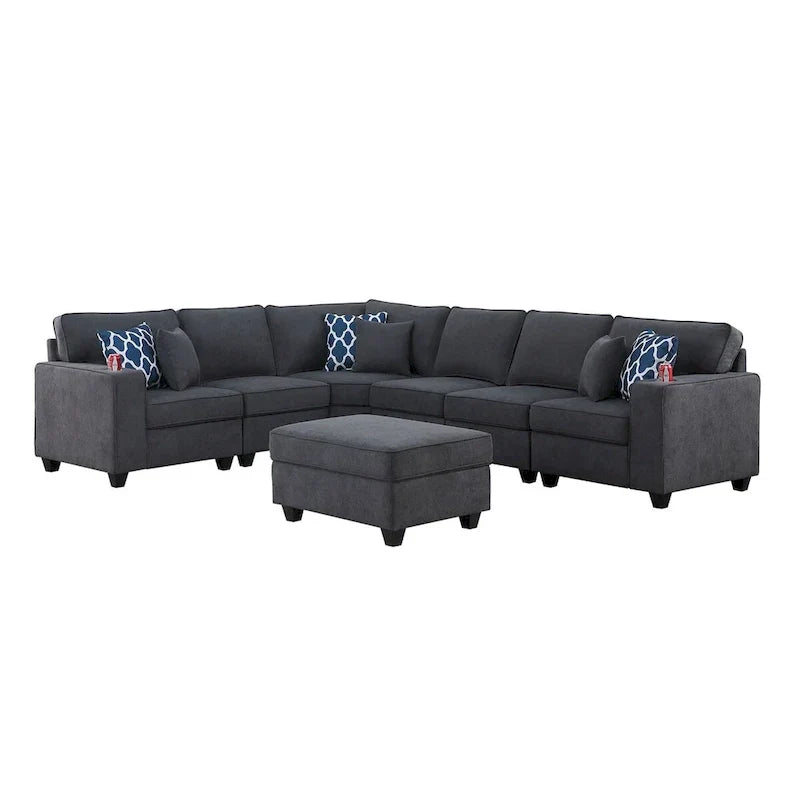 Stone Gray 7-Piece L - Shaped Sectional Sofa Set with Ottoman