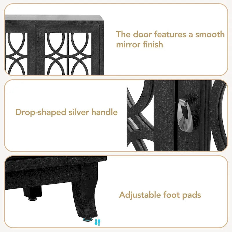 Mirrored Buffet Cabinet with Glass Doors and Silver Handles - 3 - Door Sideboard for Living Room, Hallway, and Dining Room