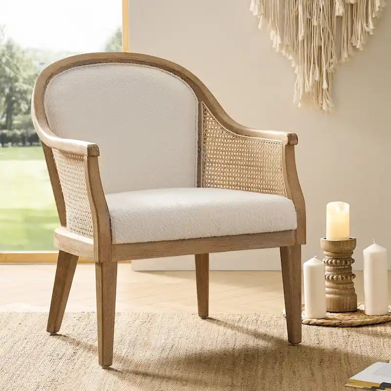 Danilo Solid Wood Armchair with Rattan Design and Sturdy Legs by HULALA HOME