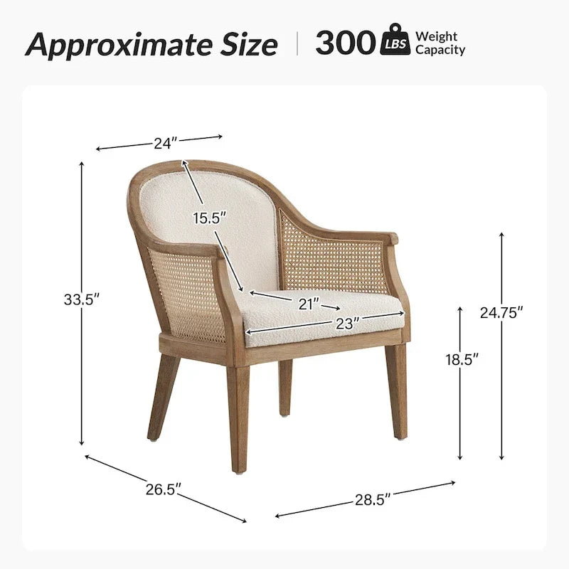 Danilo Solid Wood Armchair with Rattan Design and Sturdy Legs by HULALA HOME