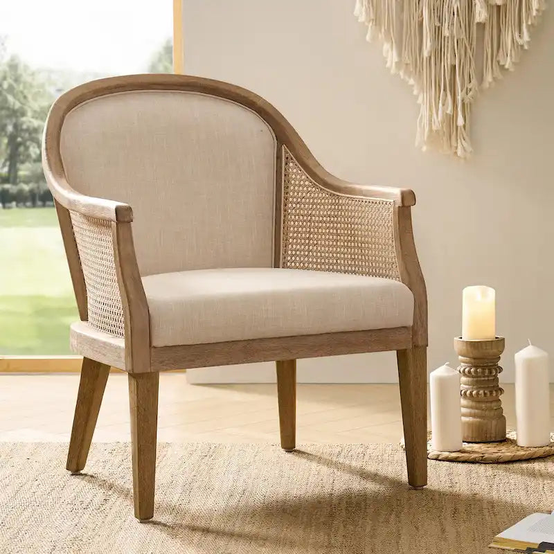 Danilo Solid Wood Armchair with Rattan Design and Sturdy Legs by HULALA HOME