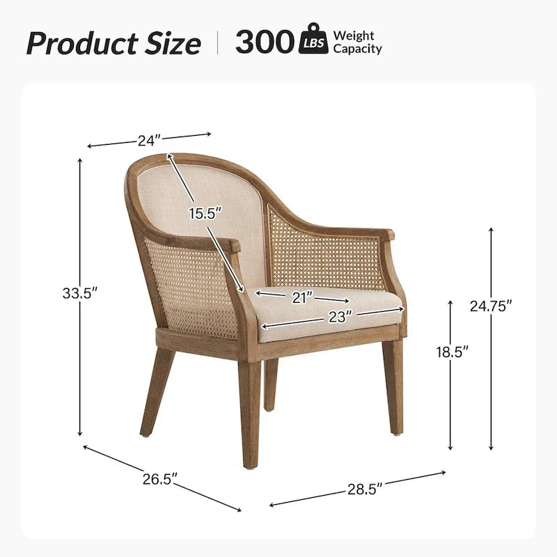 Danilo Solid Wood Armchair with Rattan Design and Sturdy Legs by HULALA HOME