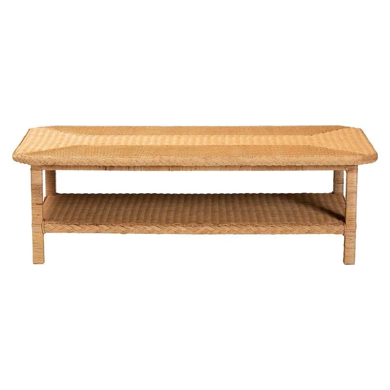 Minahasa Bohemian Braided Rattan Coffee Table in Light Honey