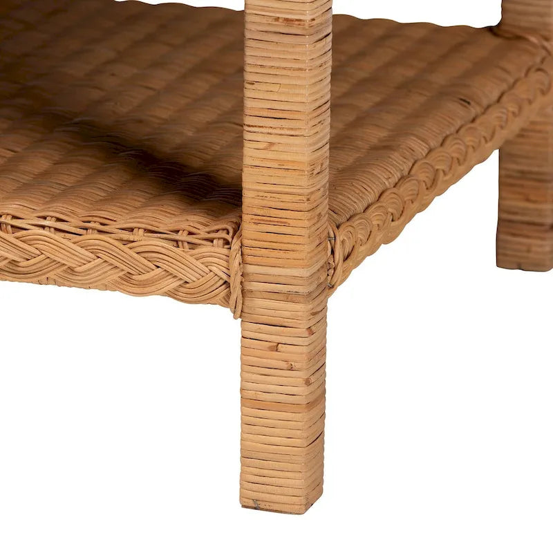 Minahasa Bohemian Braided Rattan Coffee Table in Light Honey