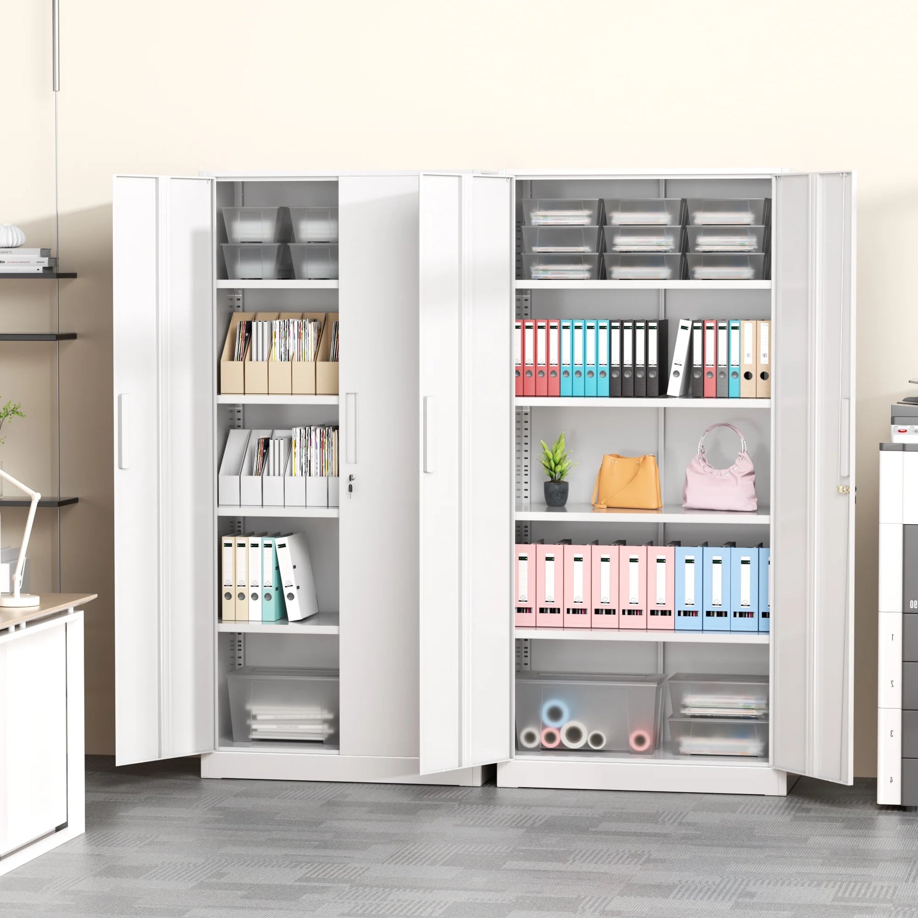 SOLAURA 71" Metal Garage Storage Cabinet with Locking Doors and Adjustable Shelves for Home, Office(Black)