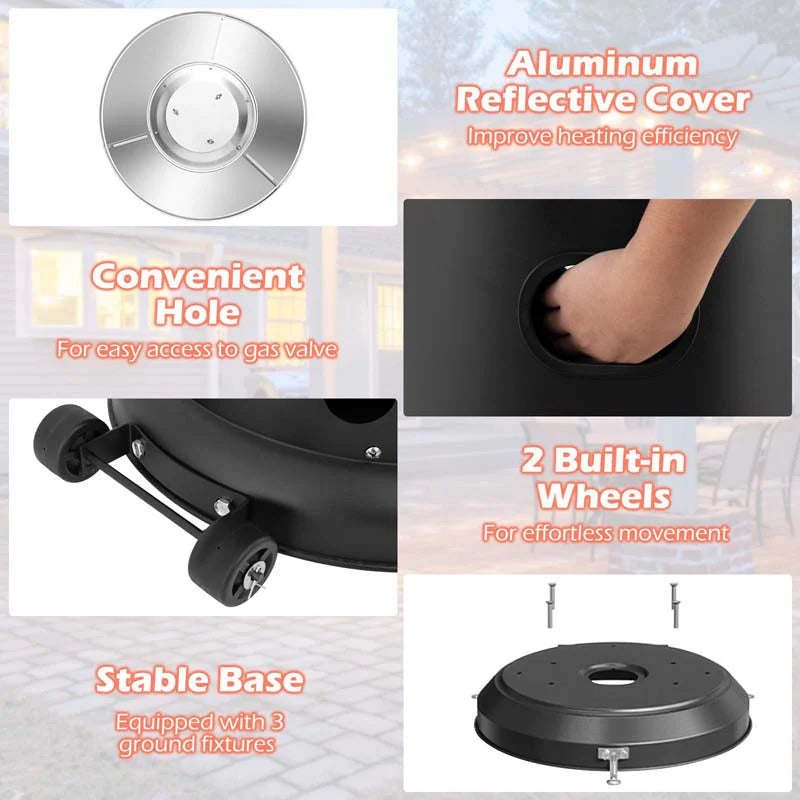 50,000 BTU Propane Outdoor Heater, Round Patio Heater with Stainless Steel Burner, Tip - Over, Flame - Out Protection, Wheels, CSA Certificated