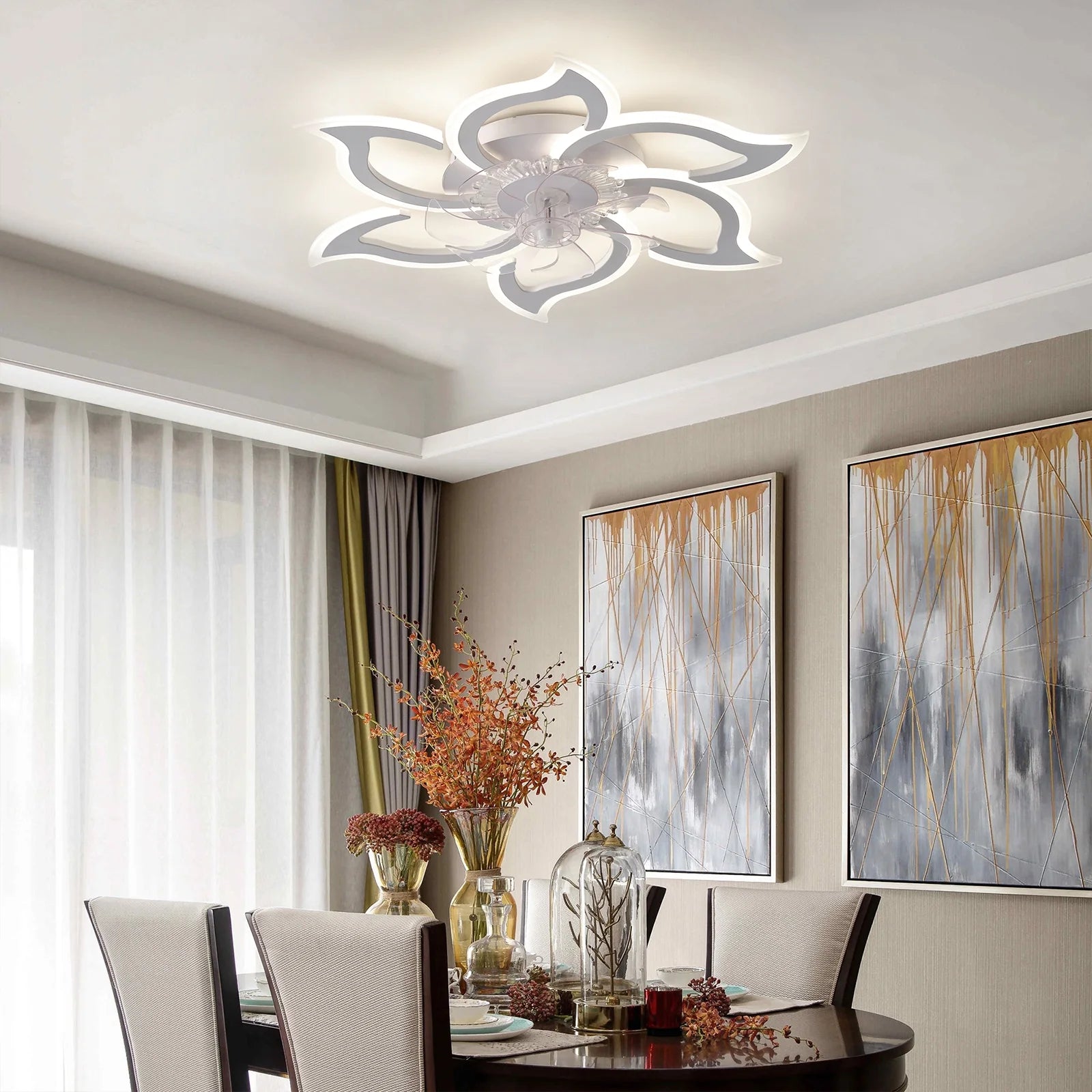 Garwarm Dimmable Ceiling Fan with Light and Remote Control, 27" Small Flush Mounted Ceiling Fan