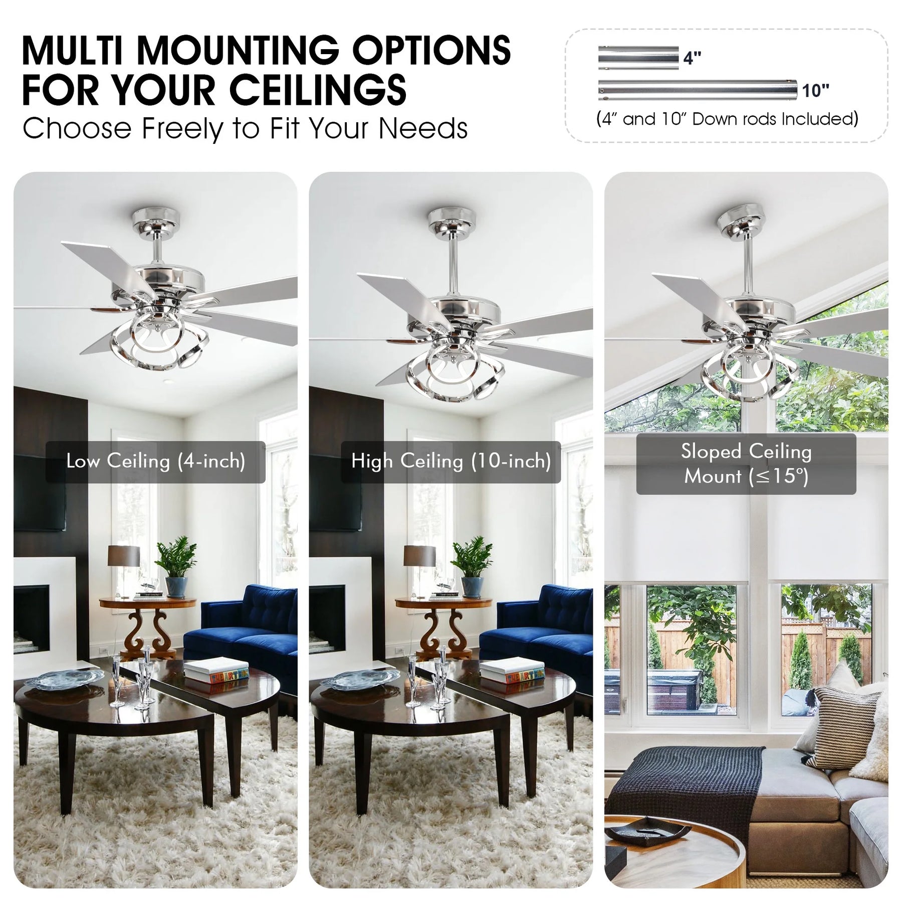 Parrot Uncle 52 - Inch Contemporary Chrome Ceiling Fan with Integrated LED Lights and Remote Control