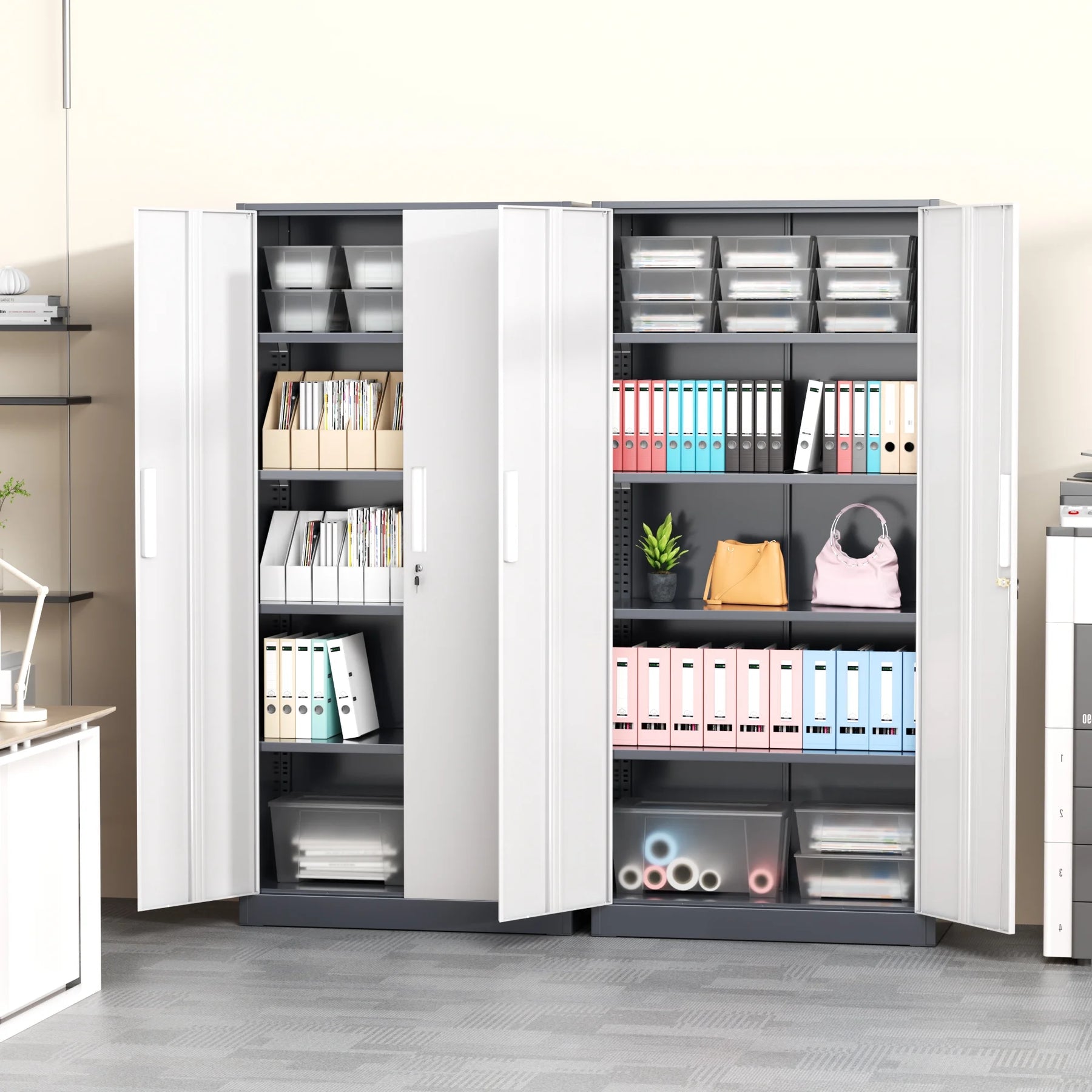 SOLAURA 71" Metal Garage Storage Cabinet with Locking Doors and Adjustable Shelves for Home, Office(Black)