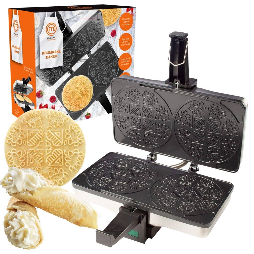 MasterChef Krumkake Baker - Make 2 Krumkake Pizzelle Like Cookies, Great for Cannoli Filling & Cones, Fun Nonstick Kitchen Appliance