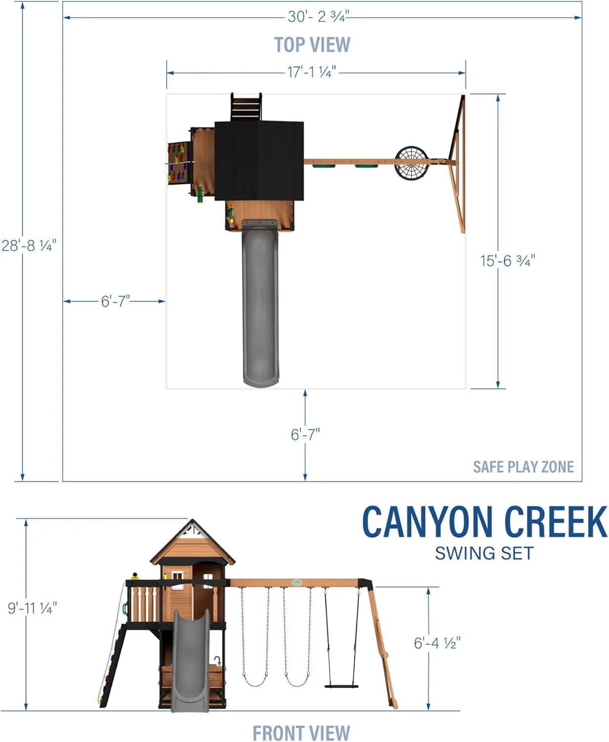 Backyard Discovery Canyon Creek Cedar Wood Swing Set with Wave Slide, Clubhouse, Play Kitchen, Picnic Area, Swings and Rock Wall