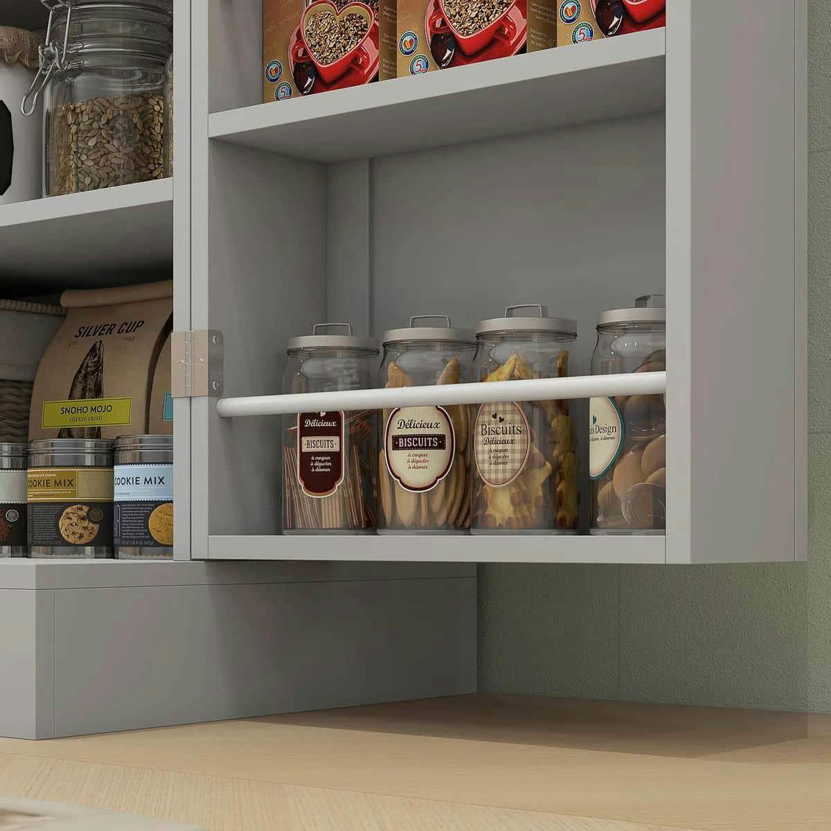 Spaco 17-Tier Kitchen Small Pantry Cabinet with 2 Doors and 6 Adjustable Shelves, Cabinet Pantry, Freestanding 5-Tier Shelving Pantries