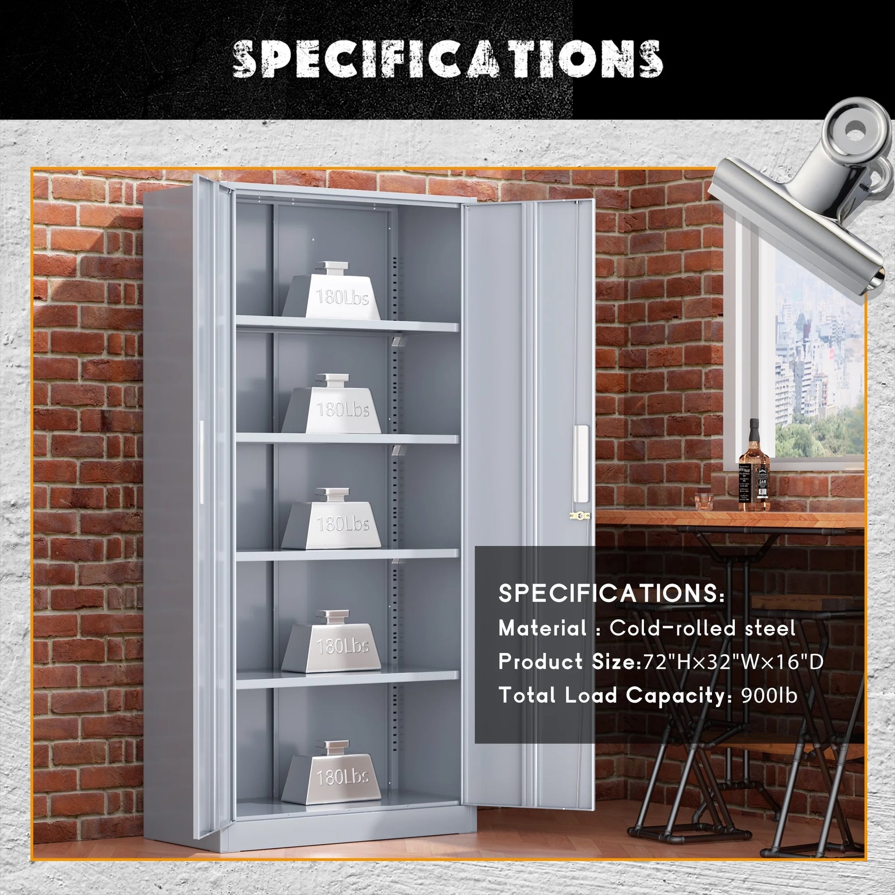SOLAURA 71" Metal Garage Storage Cabinet with Locking Doors and Adjustable Shelves for Home, Office(Black)