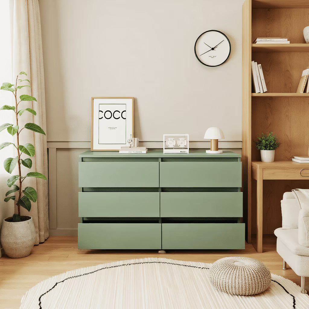 Kadyn Modern 6 Drawer Dresser Wood Cabinet, Dresser for Bedroom, Kitchen Storage Cabinet with Drawers, Chest of Drawers(Black)