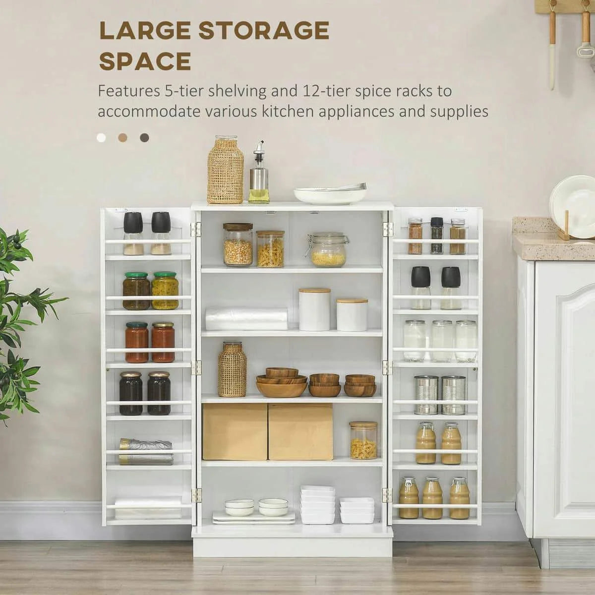 Spaco 17-Tier Kitchen Small Pantry Cabinet with 2 Doors and 6 Adjustable Shelves, Cabinet Pantry, Freestanding 5-Tier Shelving Pantries
