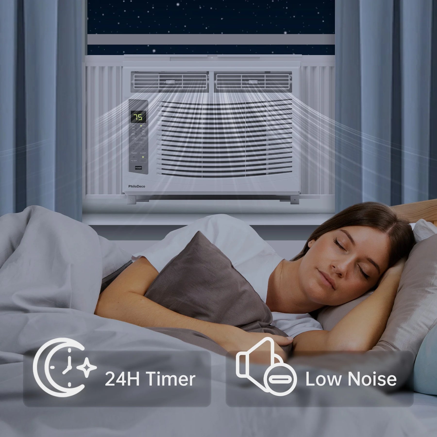 Window Air Conditioner 6000 BTU Cool to 250 Sq Ft Intelligent, LED, Remote Control, Easy to Clean Filter Screen, Can Be Used As a Dehumidifier/Fan