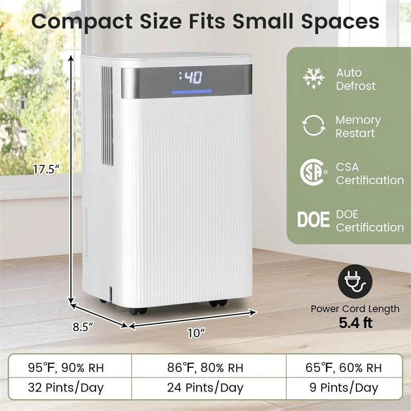 32 Pints 2000 Sq.ft Basement Dehumidifier with Drain Hose, 24H Timer & 3 - Color Indicator, Quiet Portable Dehumidifier for Home, Bedroom, Bathroom