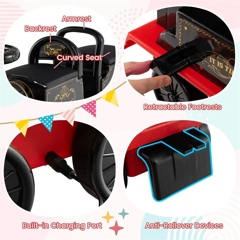 6V 2 - Seater Ride On Train with Detachable Carriage, Under - Seat Storage, Whistle & Flashing LED Lights, Trackless Electric Ride On Toy for Kids
