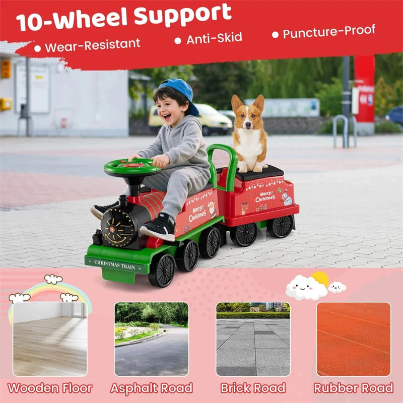 6V 2 - Seater Ride On Train with Detachable Carriage, Under - Seat Storage, Whistle & Flashing LED Lights, Trackless Electric Ride On Toy for Kids