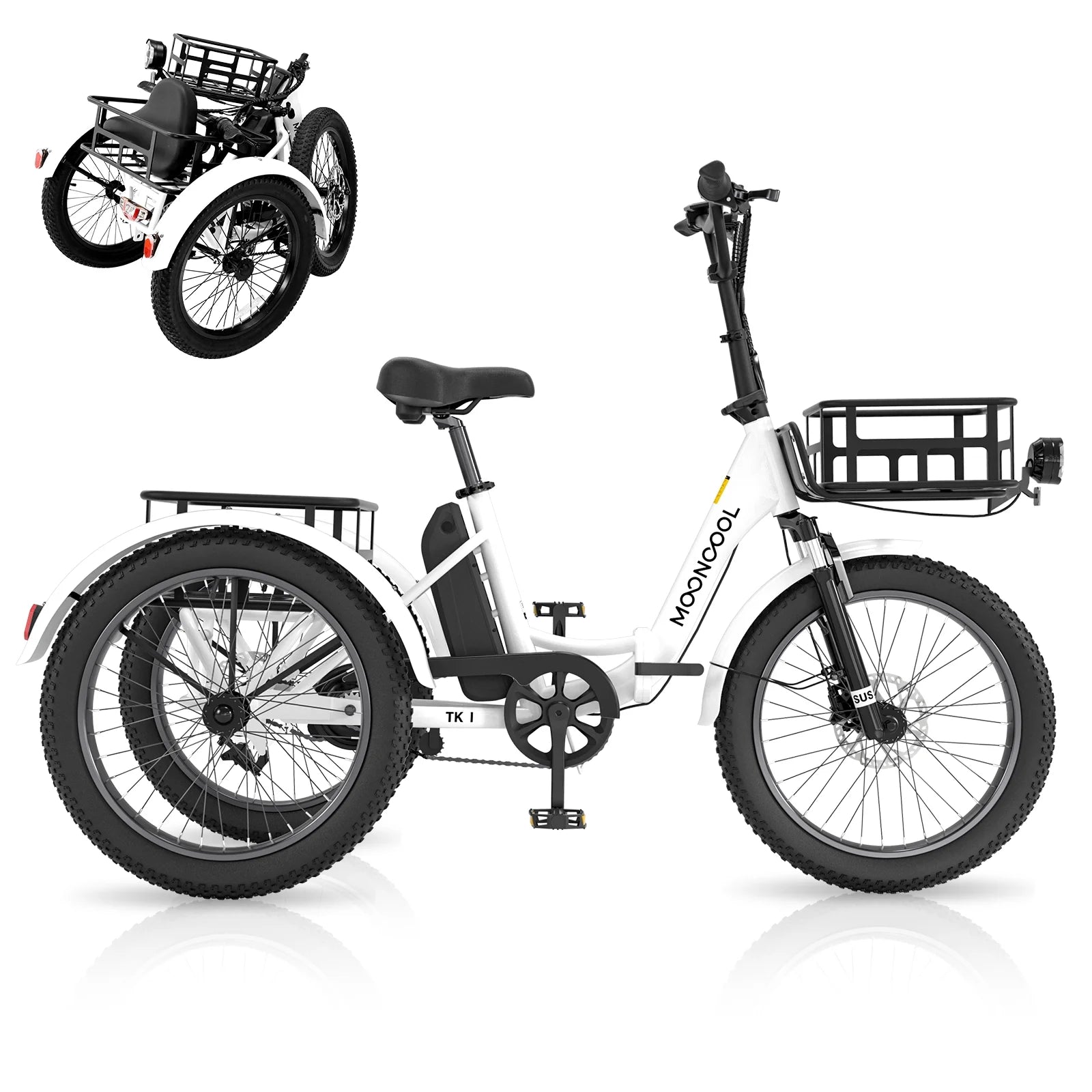 ABORON 3.0 Fat Tire Electric Trike for Senior Foldable E - Bike, 500W Motorized Tricycle Adult 20" Folding 3 Wheel Electric Commute Bike Trike W/48V