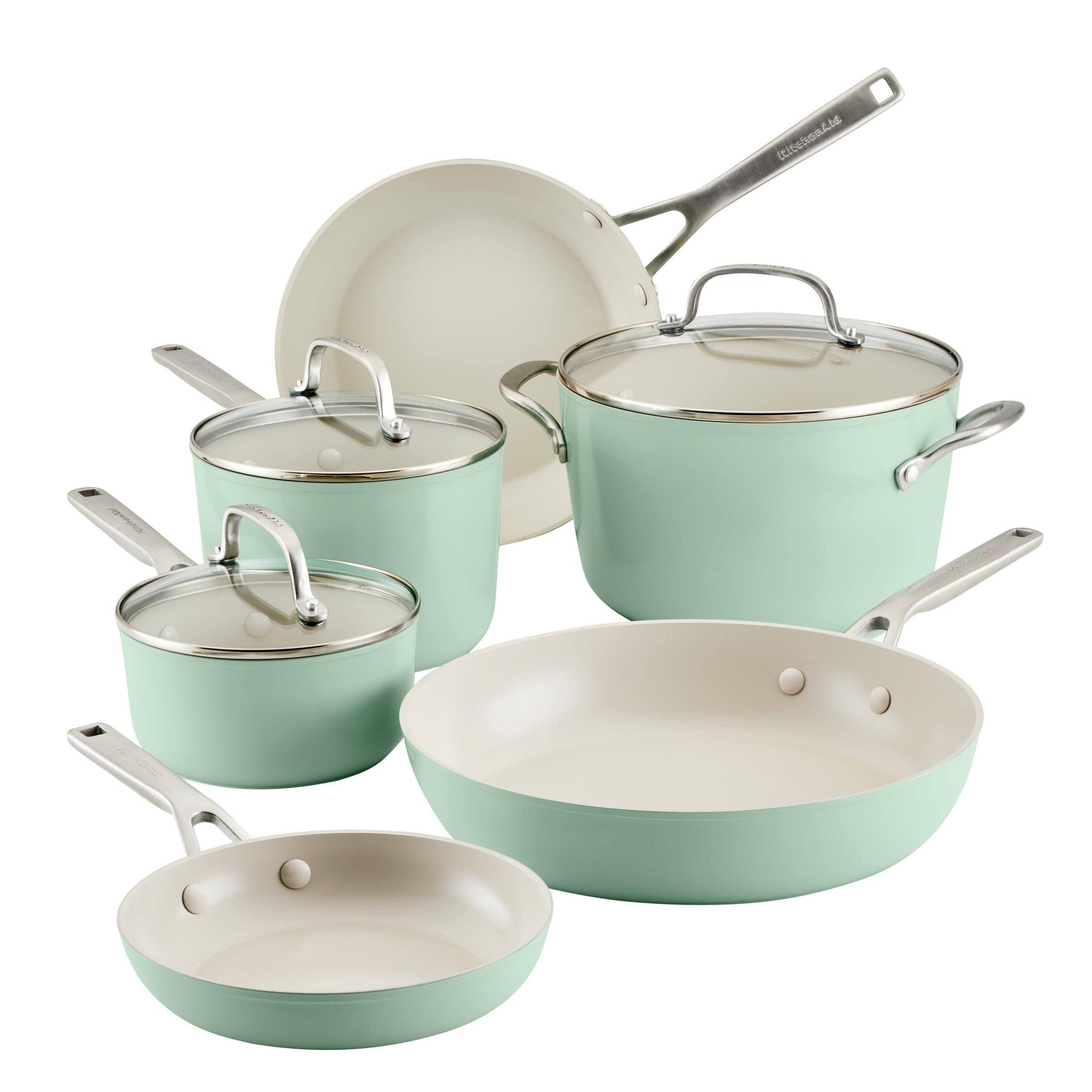 KitchenAid 9-Piece Hard Anodized Ceramic Nonstick Cookware Set, Pistachio