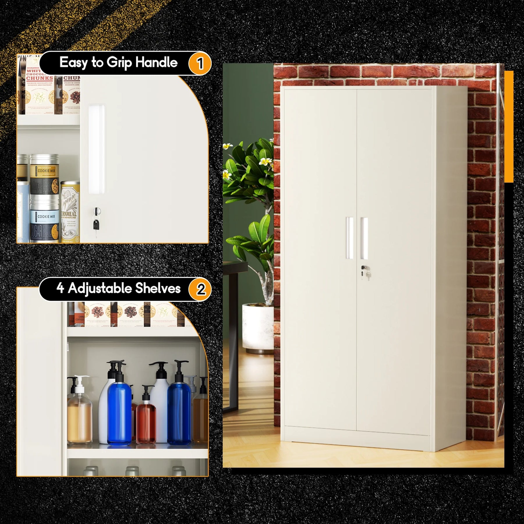 SOLAURA 71" Metal Garage Storage Cabinet with Locking Doors and Adjustable Shelves for Home, Office(Black)