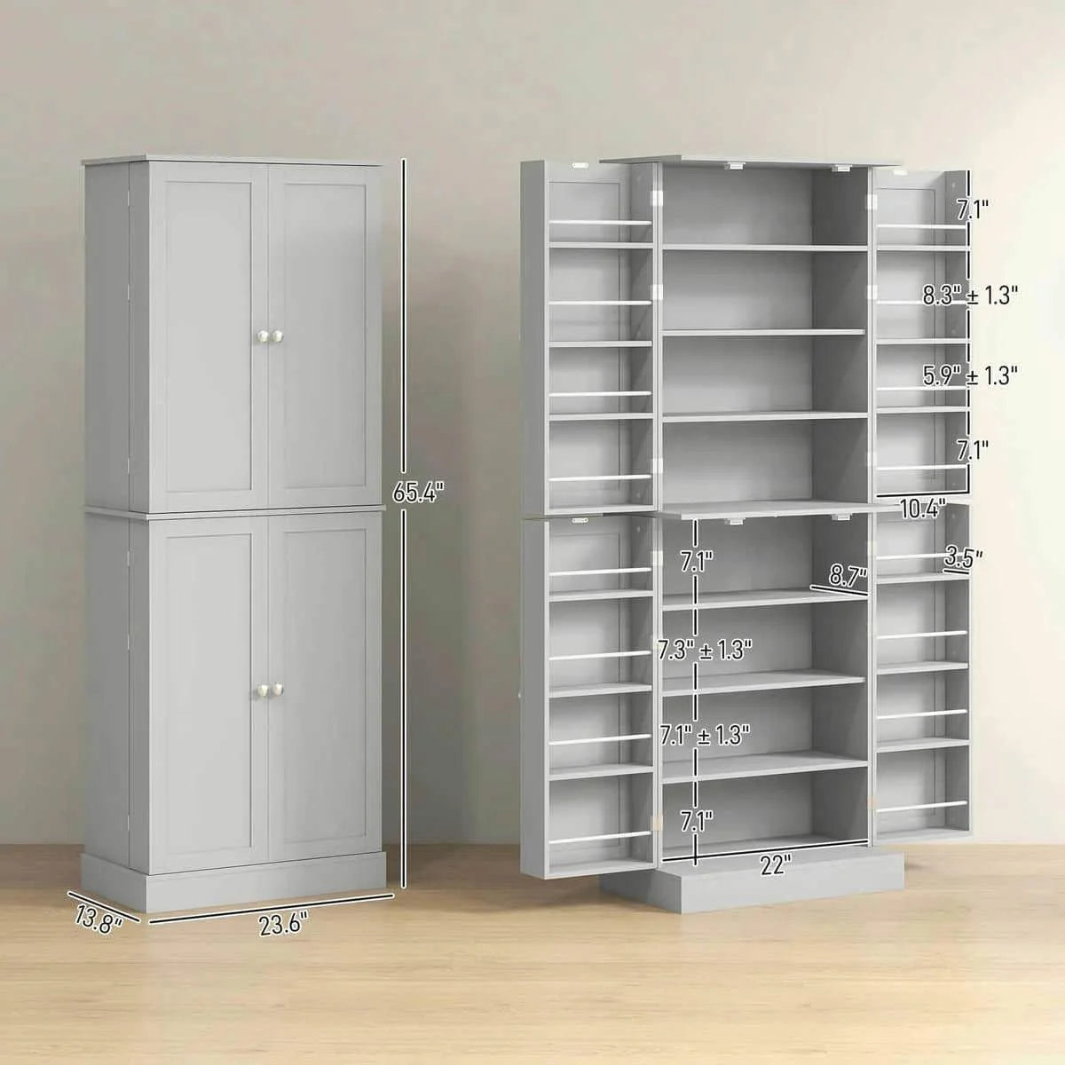 Spaco 17-Tier Kitchen Small Pantry Cabinet with 2 Doors and 6 Adjustable Shelves, Cabinet Pantry, Freestanding 5-Tier Shelving Pantries