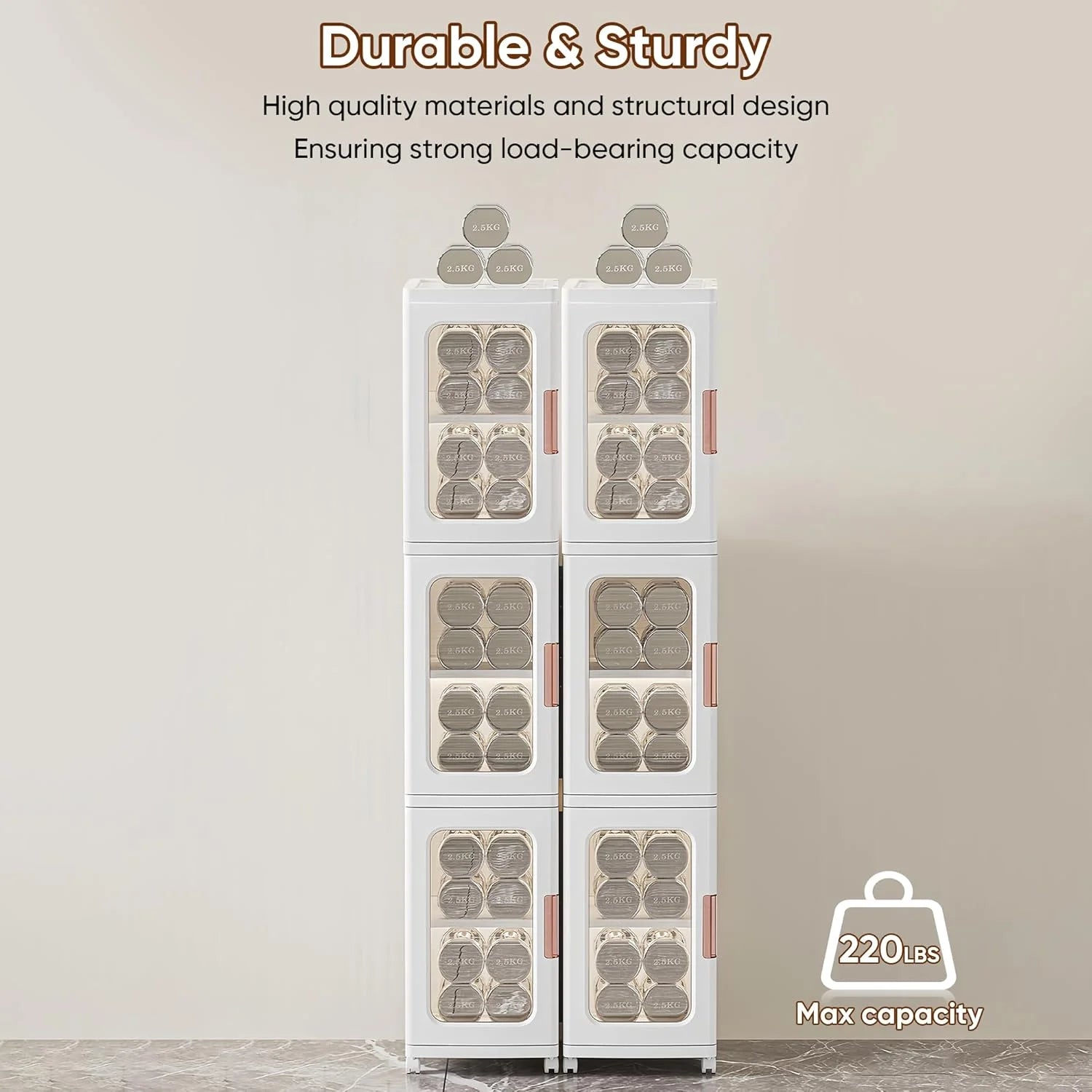 Slim Kitchen Pantry Storage Cabinet with Doors and Shelves, 3 - Tiers Plastic Narrow Storage Organizer Collapsible