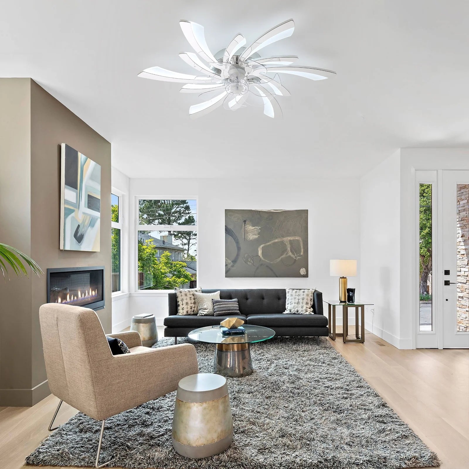 Garwarm Dimmable Ceiling Fan with Light and Remote Control, 27" Small Flush Mounted Ceiling Fan