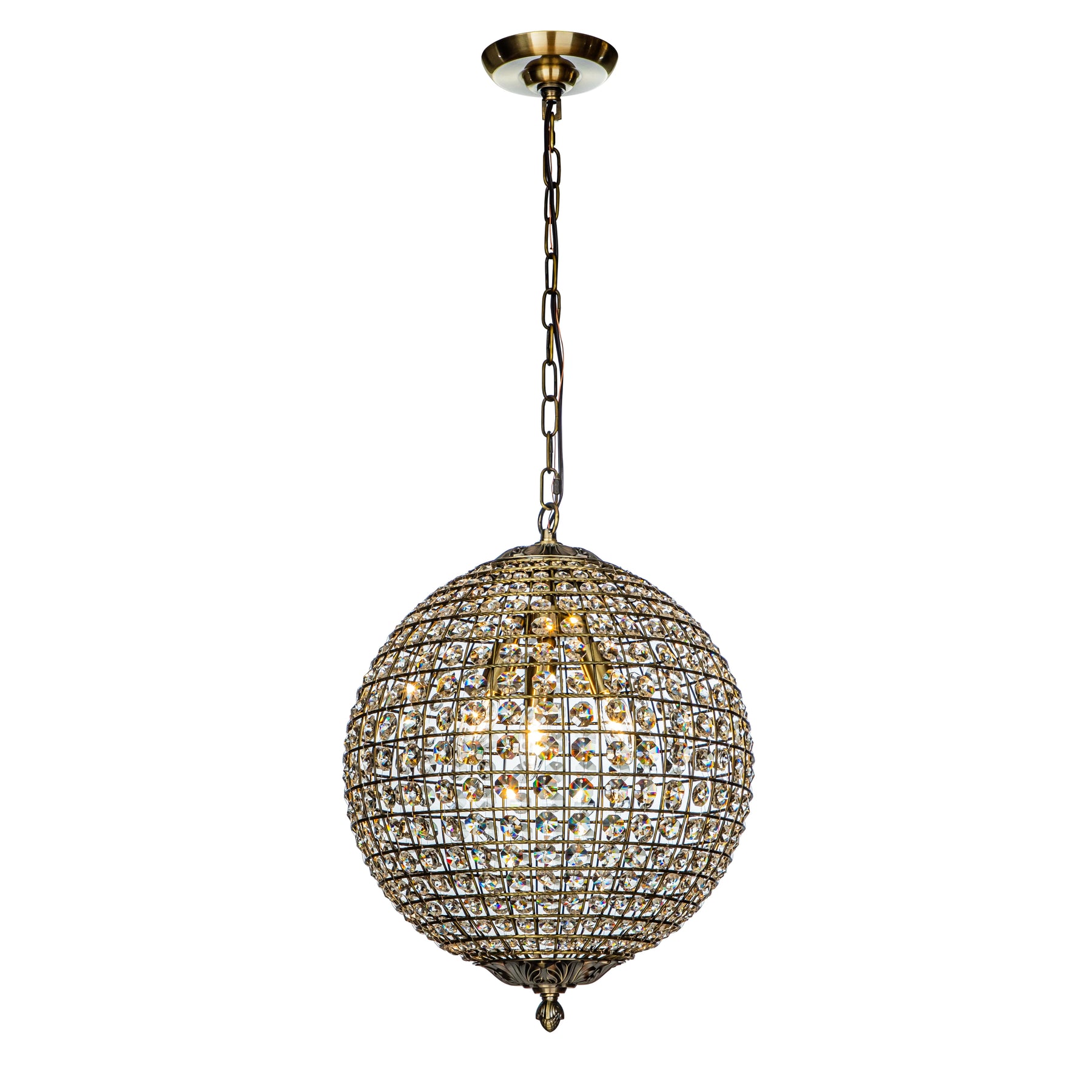 1-Light 12" Retro Antique Gold Crystal Globe Chandelier Small Sphere Pendant Light