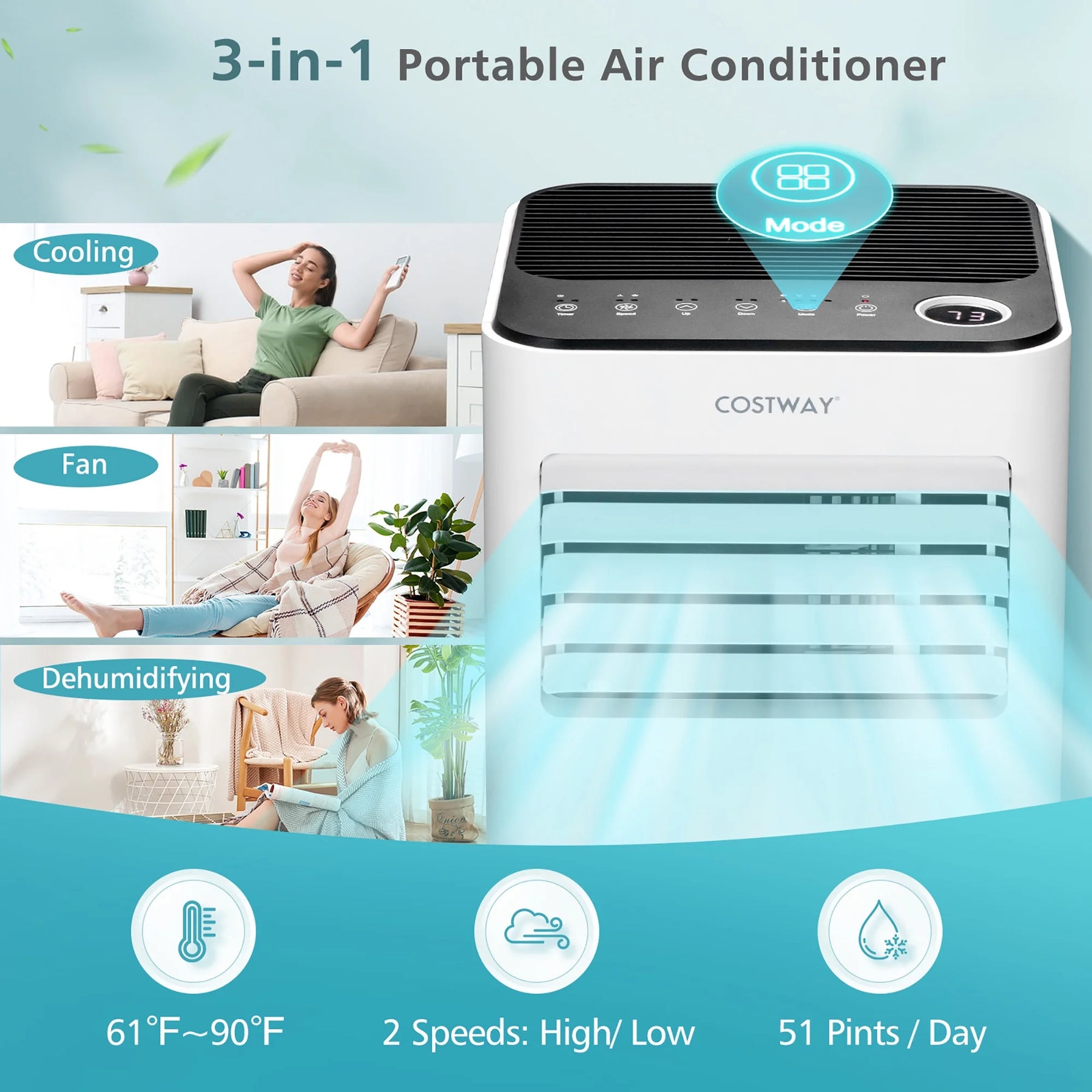 Costway 10000 BTU Portable Air Conditioner 3 - in - 1 Air Cooler with Fan Dehum Sleep Mode