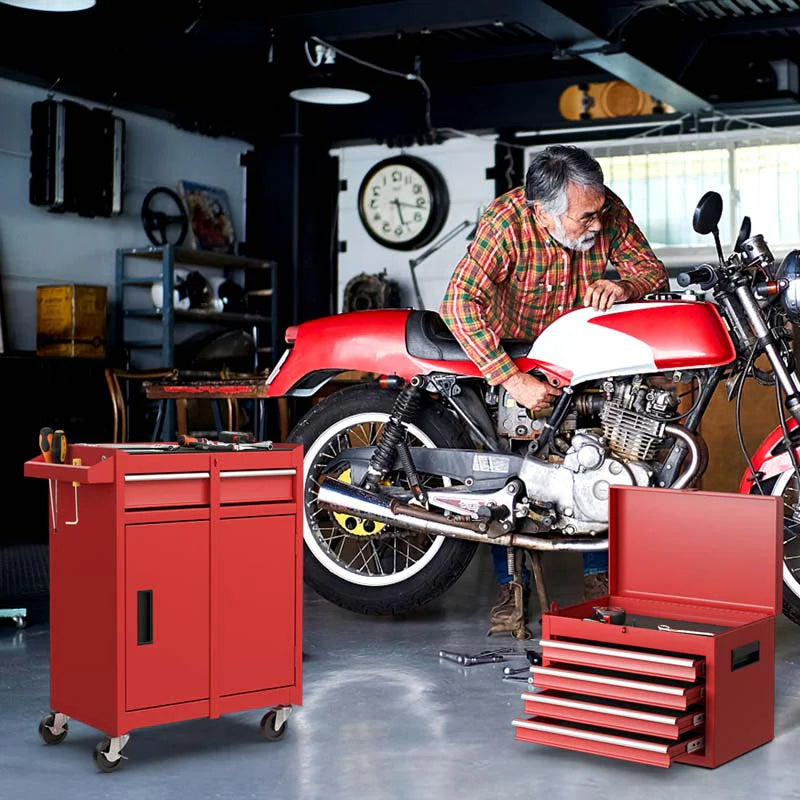2 - in - 1 Rolling Tool Chest, 5-Drawer Tool Storage Cabinet with Wheels, Adjustable Shelf, Tool Box Organizer for Garage Warehouse Workshop