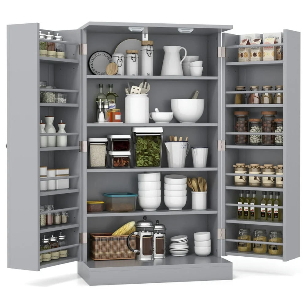 Spaco 17-Tier Kitchen Small Pantry Cabinet with 2 Doors and 6 Adjustable Shelves, Cabinet Pantry, Freestanding 5-Tier Shelving Pantries