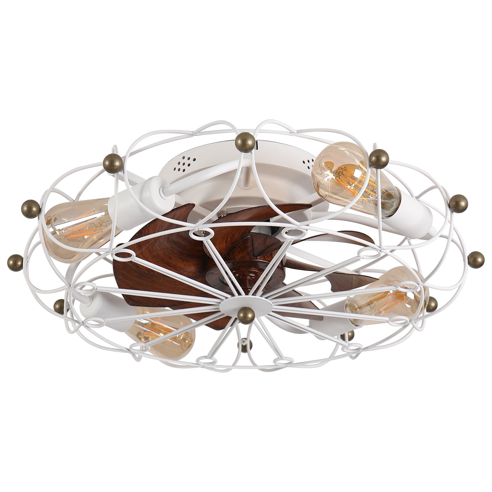 Industrial Cage Ceiling Fan - Low - Profile 7 - Blade Fan with Remote & Light - Modern Rustic Cooling for Small Spaces