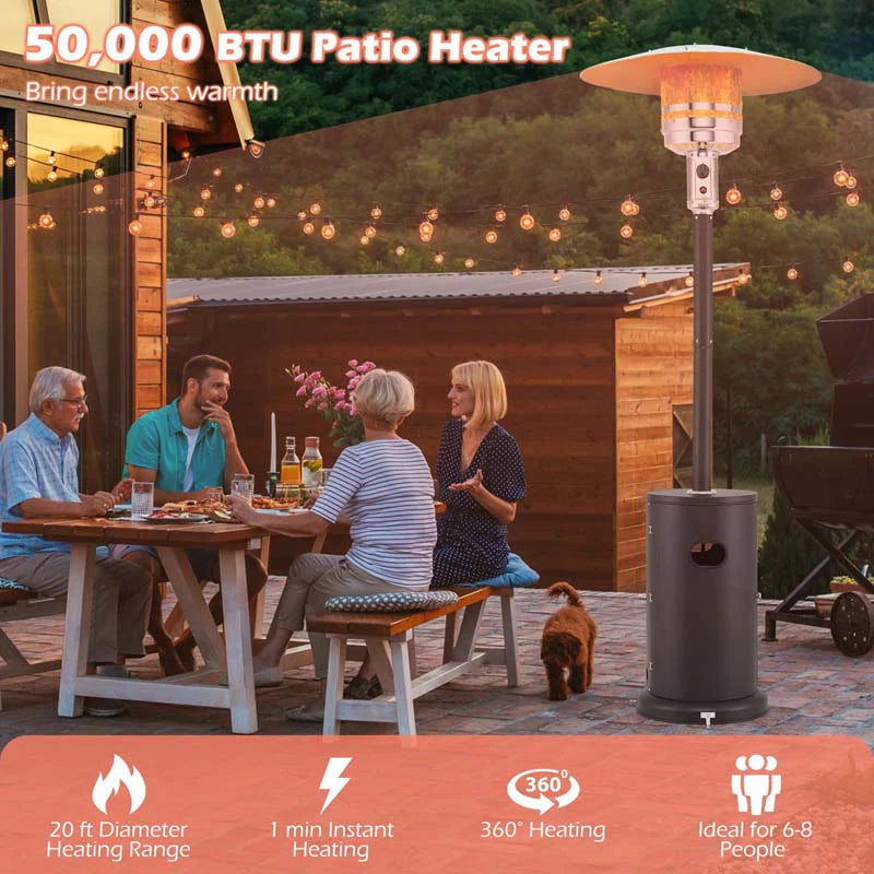 50,000 BTU Propane Outdoor Heater, Round Patio Heater with Stainless Steel Burner, Tip - Over, Flame - Out Protection, Wheels, CSA Certificated
