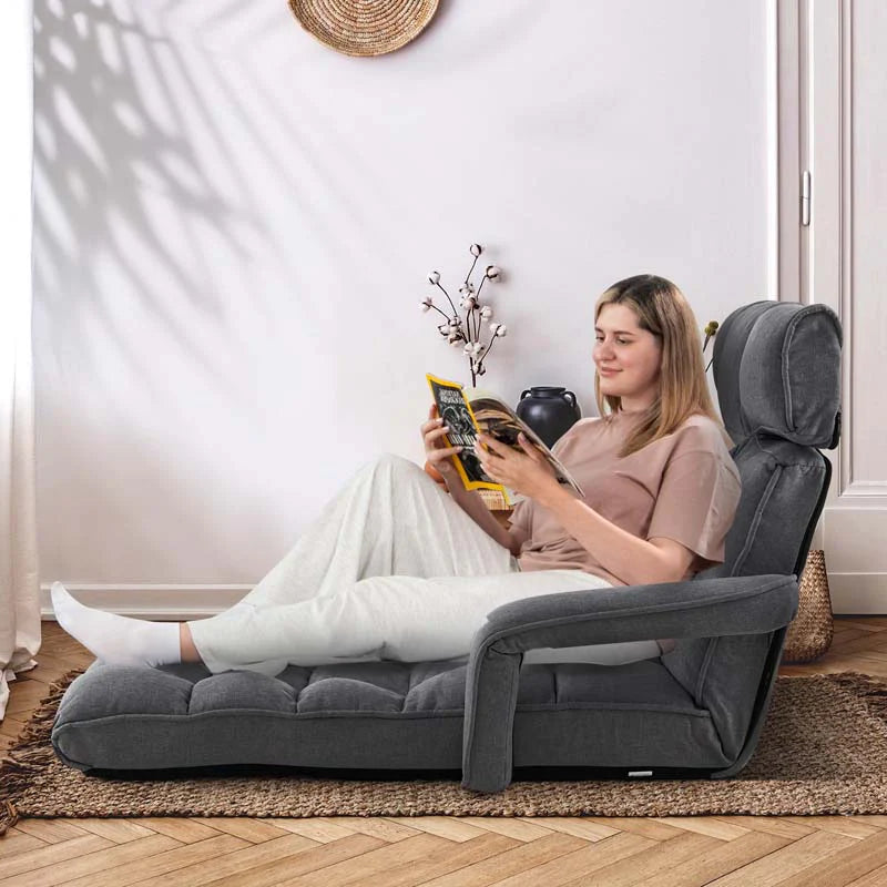 6 - Position Adjustable Floor Sofa Bed, Folding Lazy Sofa Chaise Lounger Recliner with Armrests & Footrests for Living Room, Bedroom & Gaming