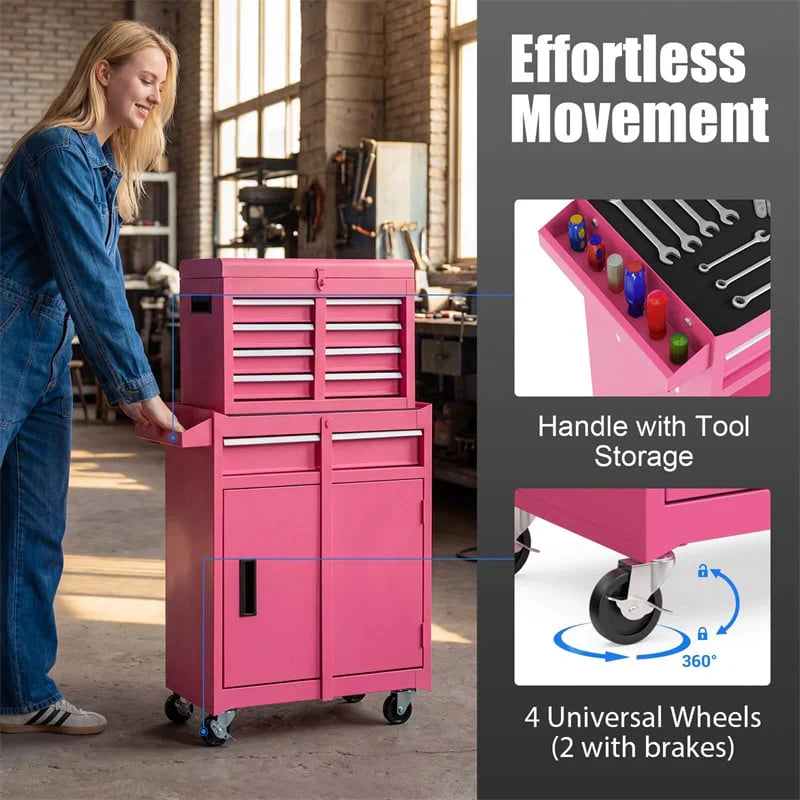 2 - in - 1 Rolling Tool Chest, 5-Drawer Tool Storage Cabinet with Wheels, Adjustable Shelf, Tool Box Organizer for Garage Warehouse Workshop