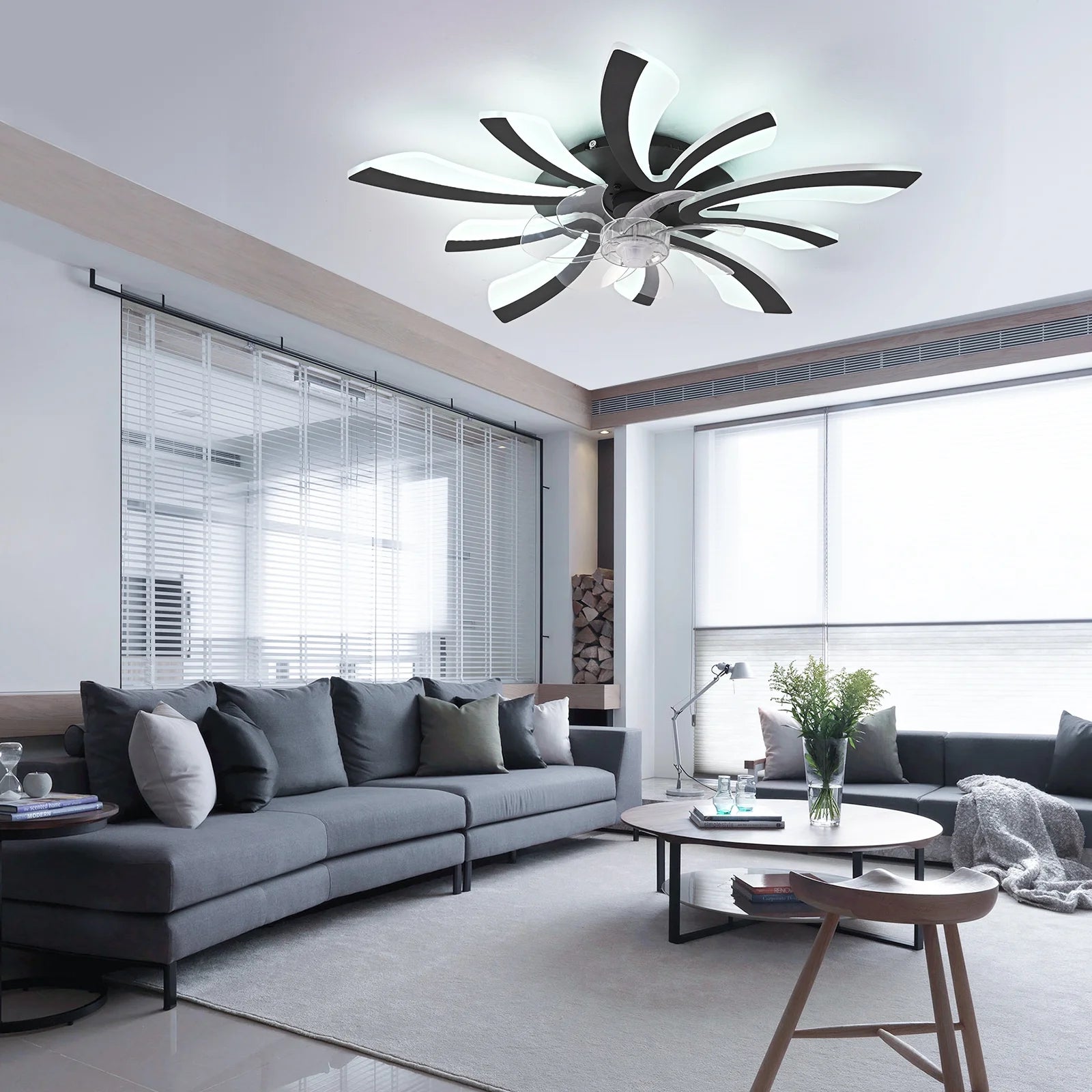 Garwarm Dimmable Ceiling Fan with Light and Remote Control, 27" Small Flush Mounted Ceiling Fan